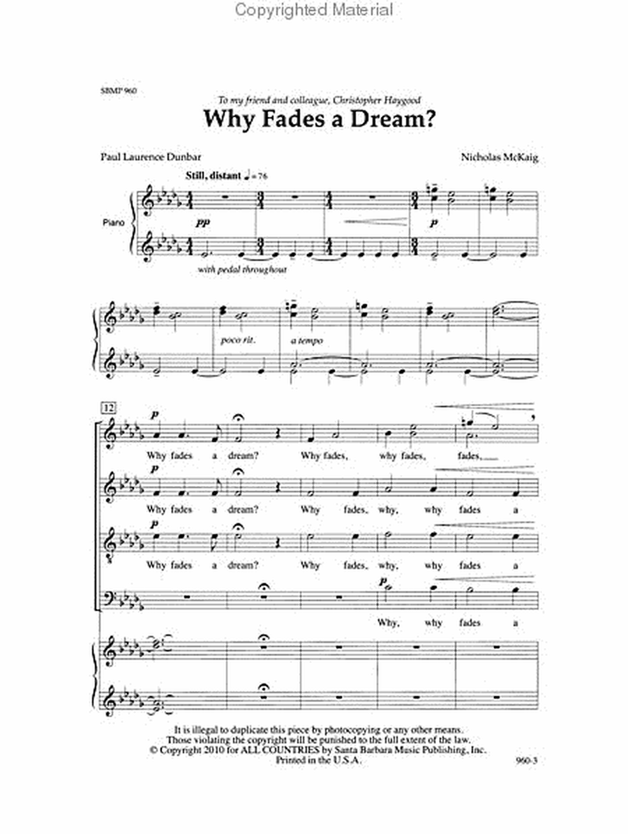 Why Fades a Dream? - SATB Octavo image number null