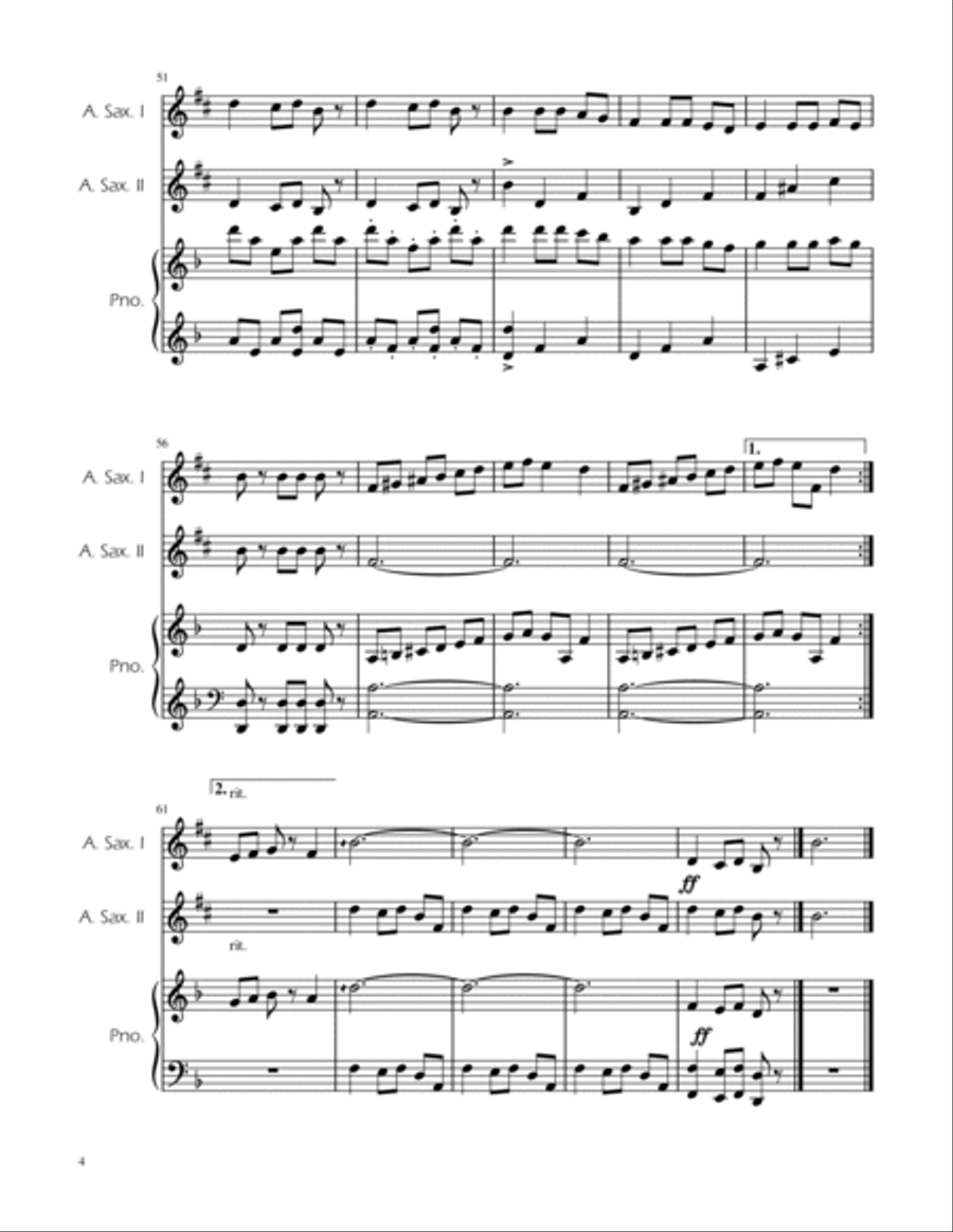 Carol of the Bells - Alto Sax Duet w/ Piano Woodwind Duet scores gallery preview page 4