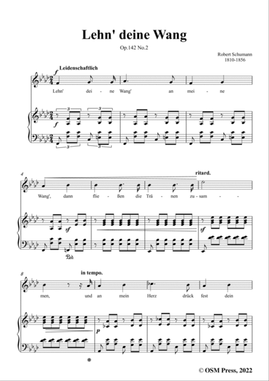 Schumann-Lehn deine Wang,Op.142 No.2,in f minor Voice scores gallery preview page 3