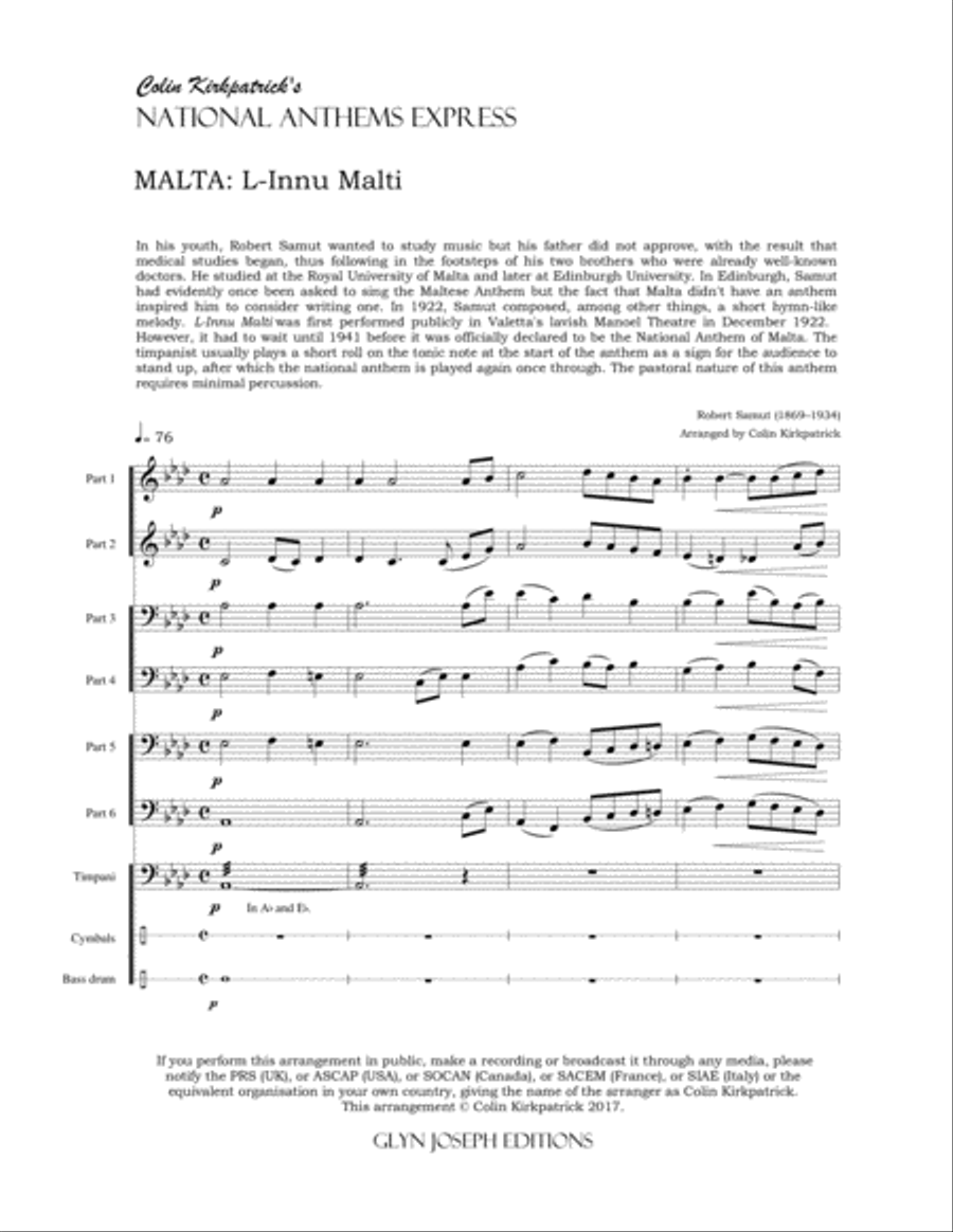 Malta National Anthem: L-Innu Malti Large Ensemble scores gallery preview page 4