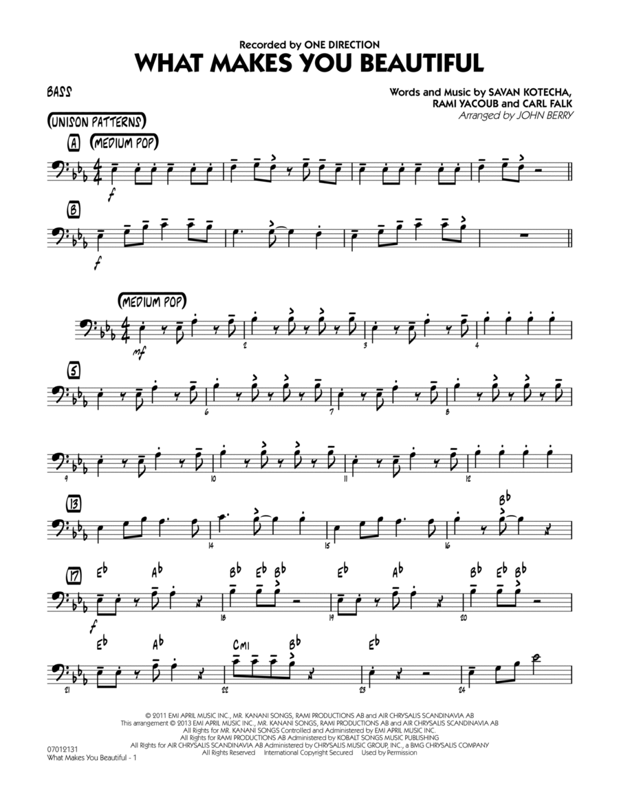 What Makes You Beautiful - Bass Jazz Ensemble scores gallery preview page 1