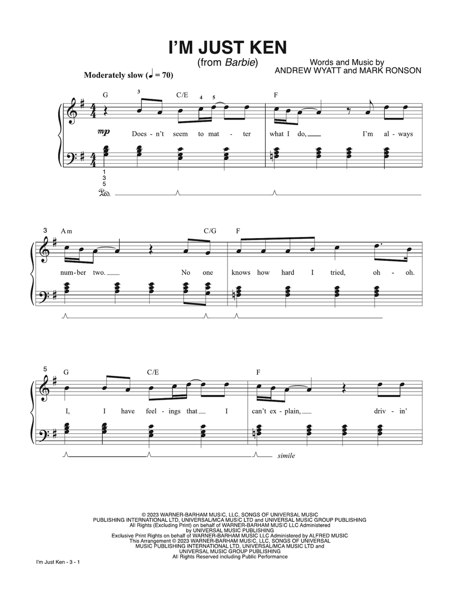 I'm Just Ken (from Barbie) Piano, Vocal scores gallery preview page 1