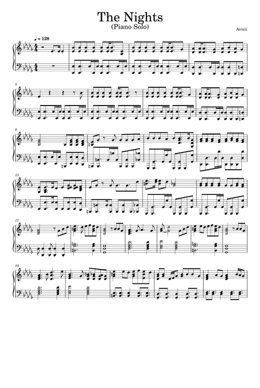 The Nights Piano Solo scores gallery preview page 1