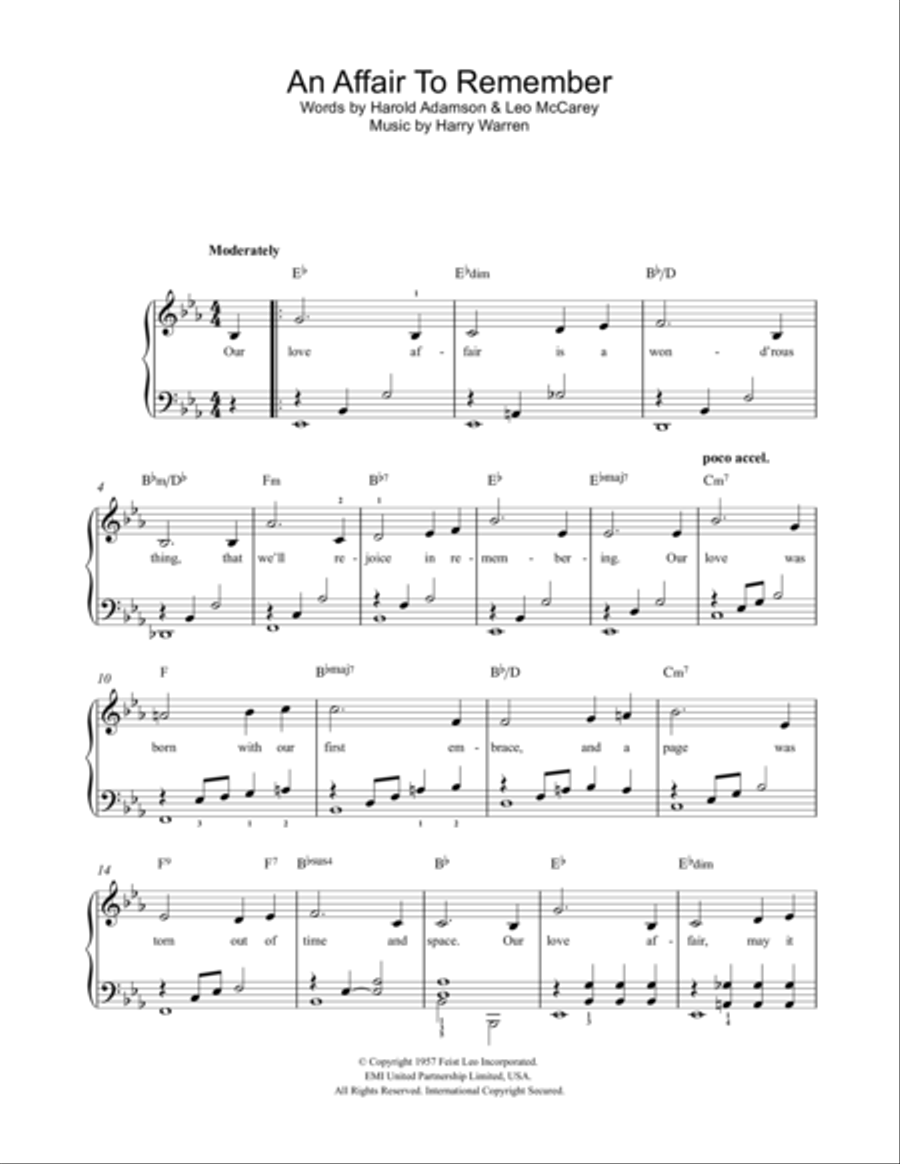 An Affair To Remember Easy Piano scores gallery preview page 1