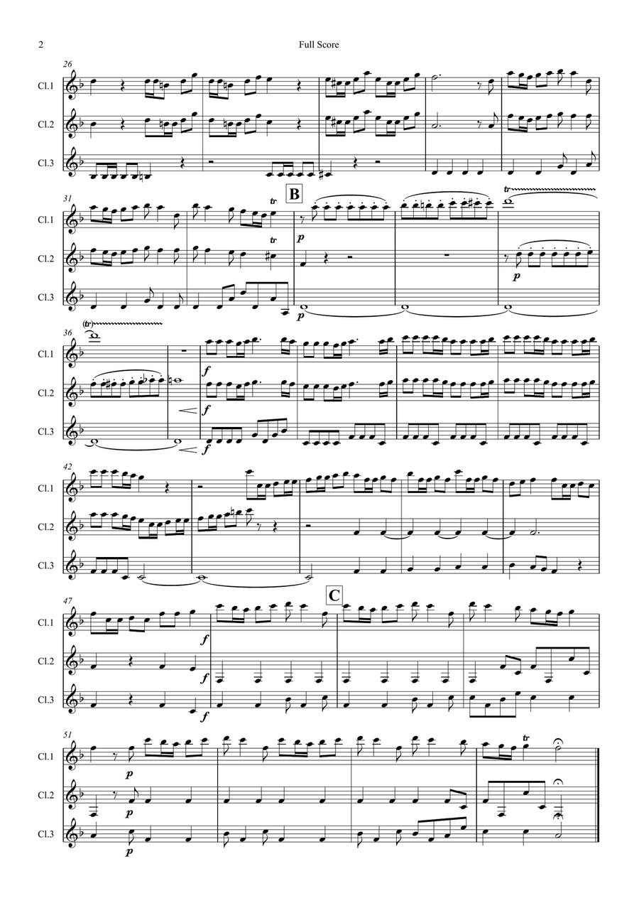 Vivaldi: The Four Seasons (Le quattro stagioni): A Suite of 4 Movements (easier and abridged) Clarinet Trio scores gallery preview page 2