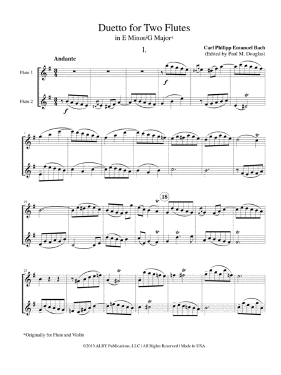 Duetto in E Minor/G Major for Two Flutes Flute Duet scores gallery preview page 2