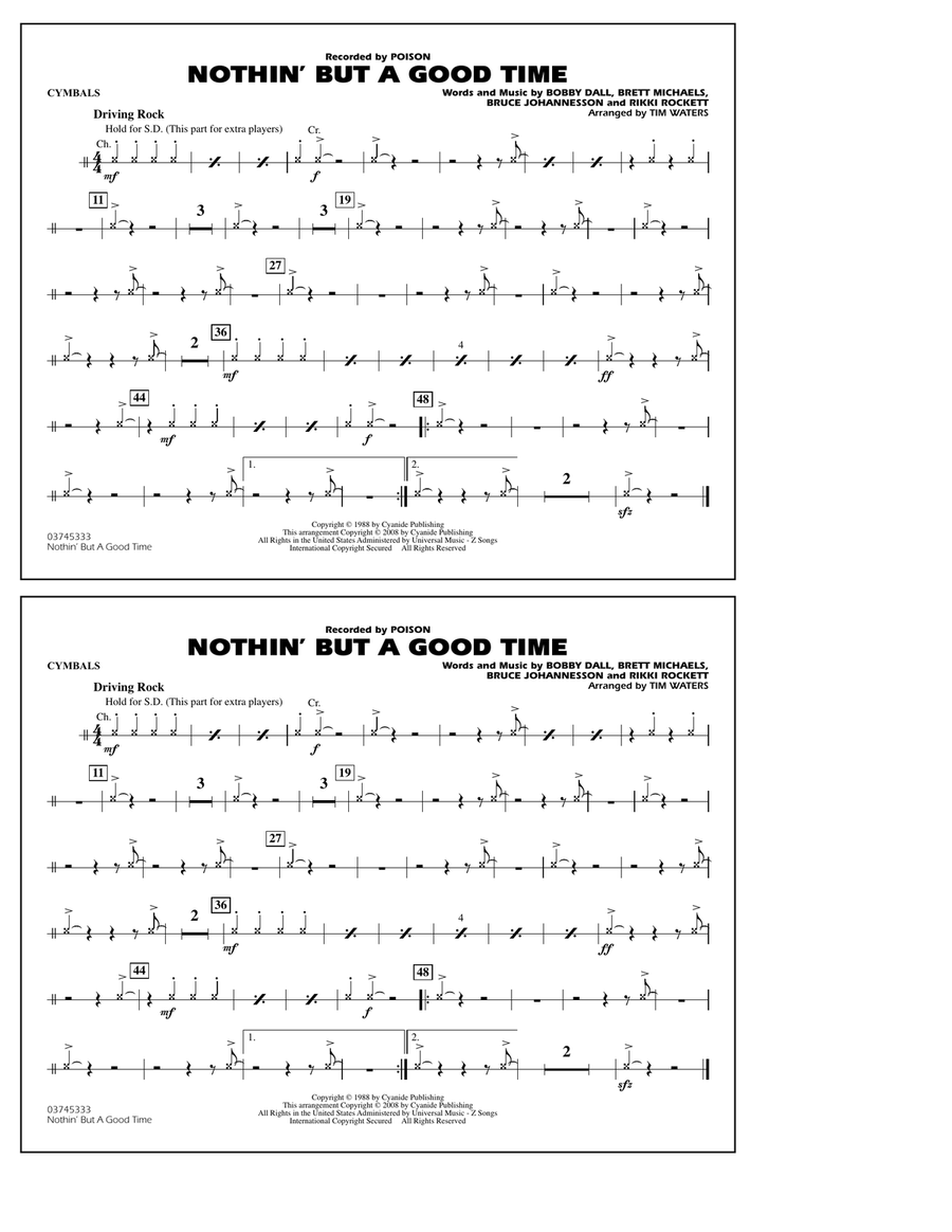 Nothin' But A Good Time - Cymbals Marching Band scores gallery preview page 1