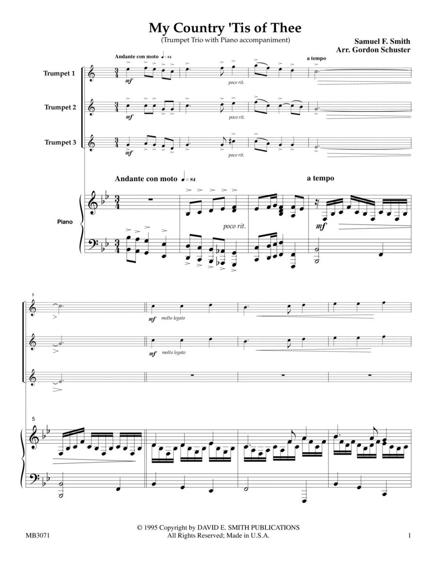 My Country 'Tis of Thee Trumpet scores gallery preview page 1