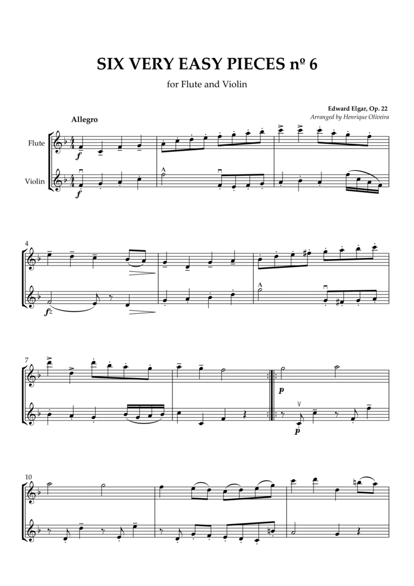 Six Very Easy Pieces nº 6 (Allegro) - Flute and Violin image number null