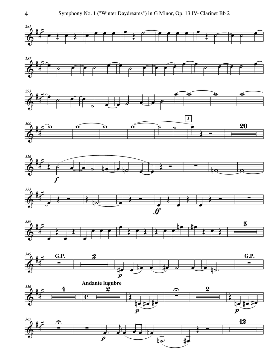 Tchaikovsky Symphony No. 1, Movement IV - Clarinet in Bb 2 (Transposed Part), Op. 13 B-Flat Clarinet scores gallery preview page 4