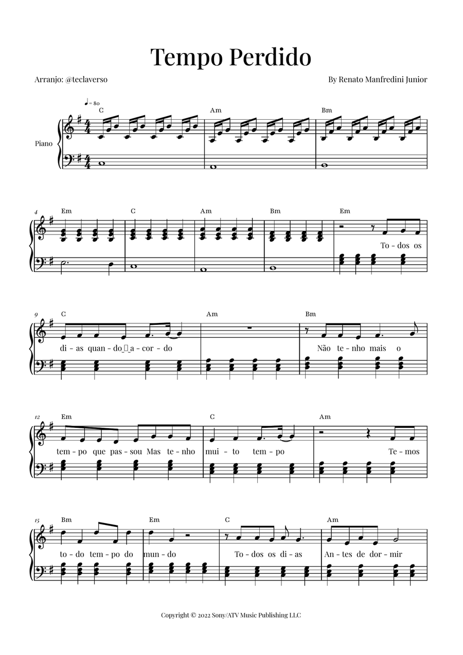 Tempo Perdido Piano, Vocal scores gallery preview page 1