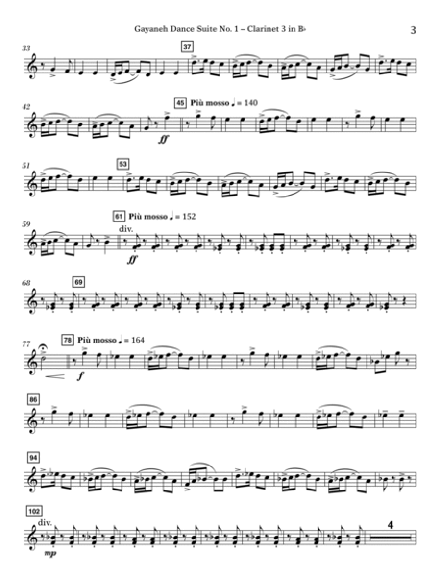 Gayenah Dance Suite No. 1 (Excerpts) (arr. Kenneth Snoeck) - Bb Clarinet 3 Concert Band scores gallery preview page 3