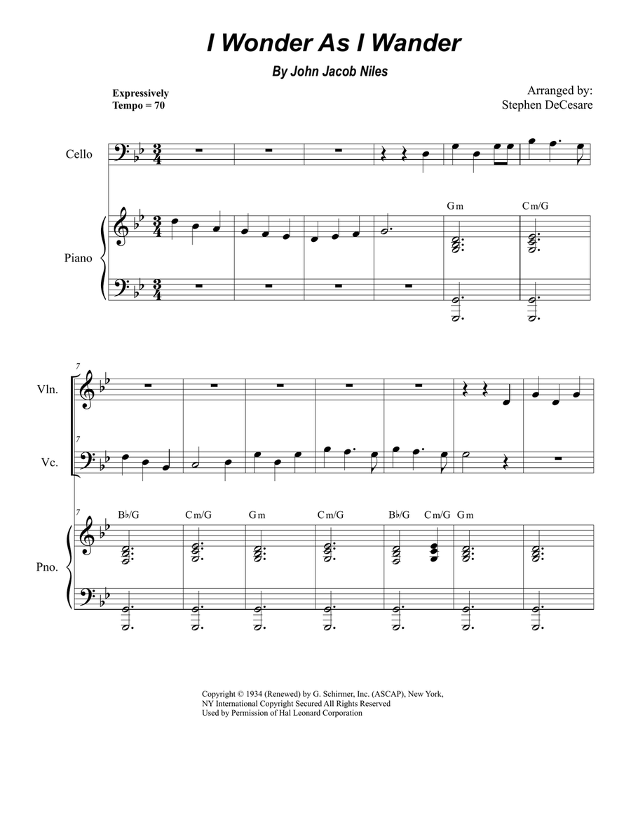 I Wonder As I Wander I Wonder As I Wander Piano Trio scores gallery preview page 1