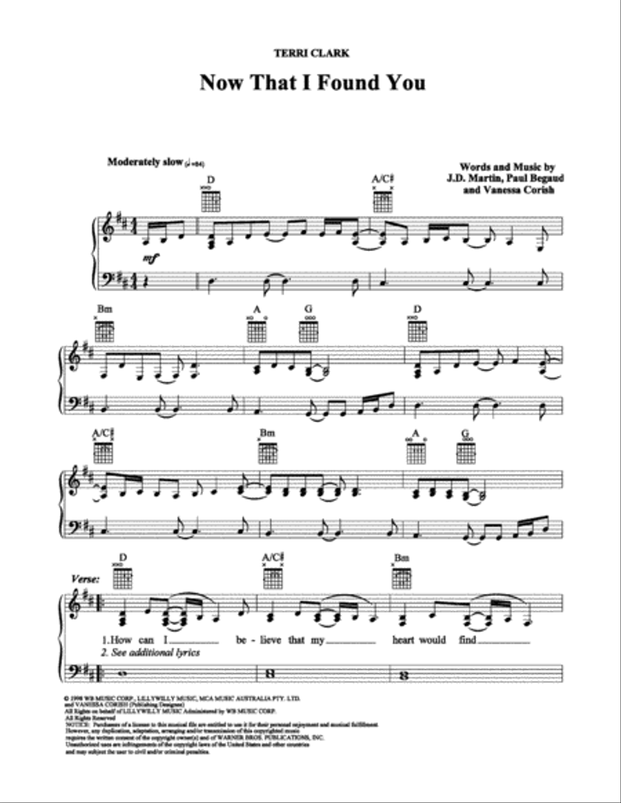 Now That I Found You Piano, Vocal, Guitar scores gallery preview page 1