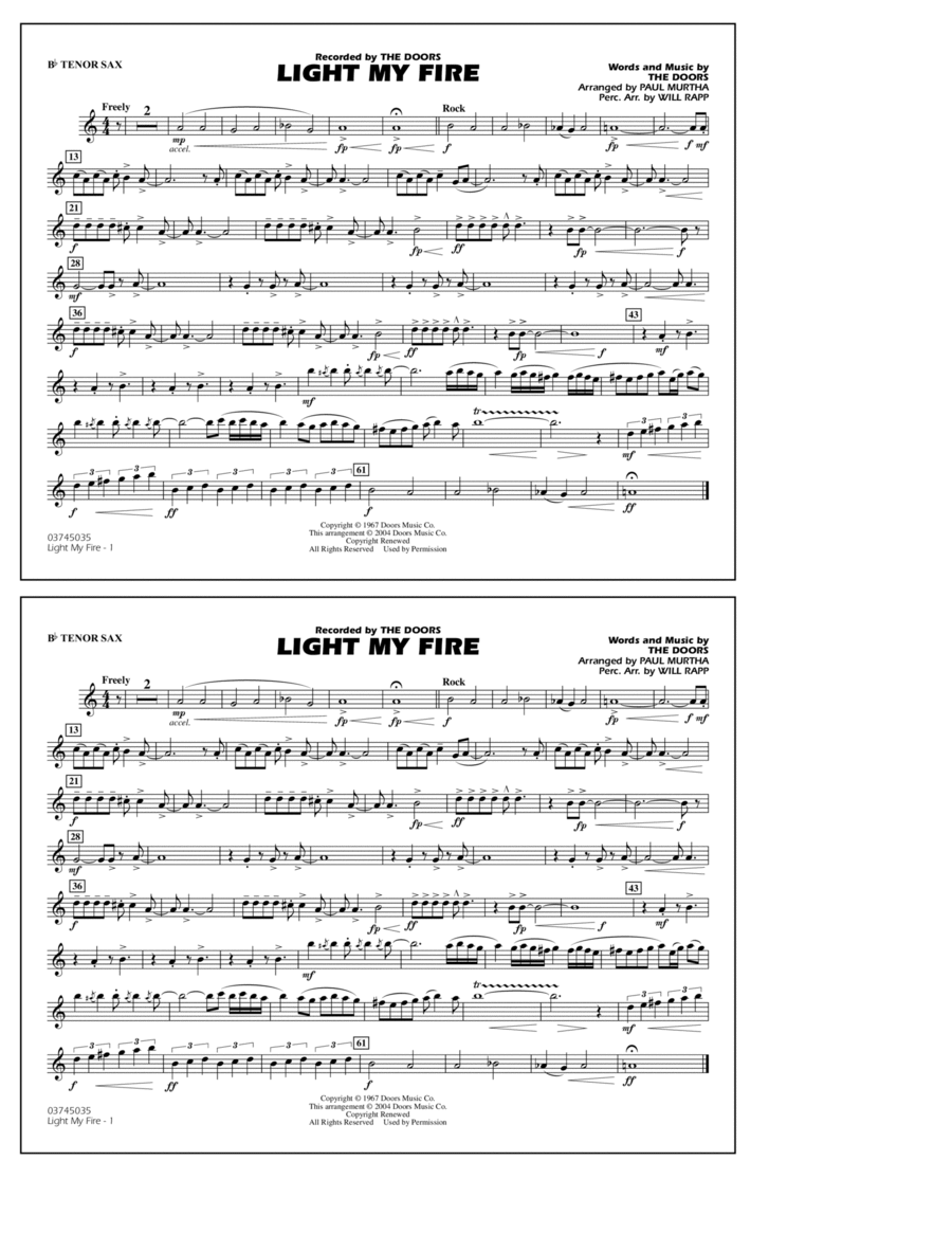 Light My Fire (arr. Paul Murtha) - Bb Tenor Sax