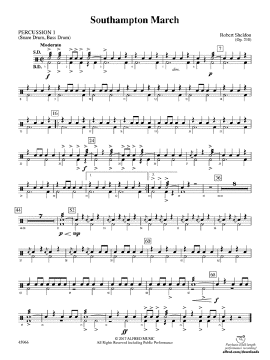 Southampton March: 1st Percussion Concert Band scores gallery preview page 1