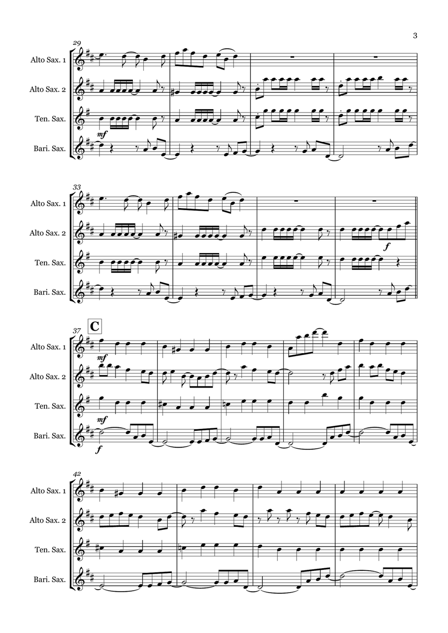Forget You Saxophone Quartet scores gallery preview page 3