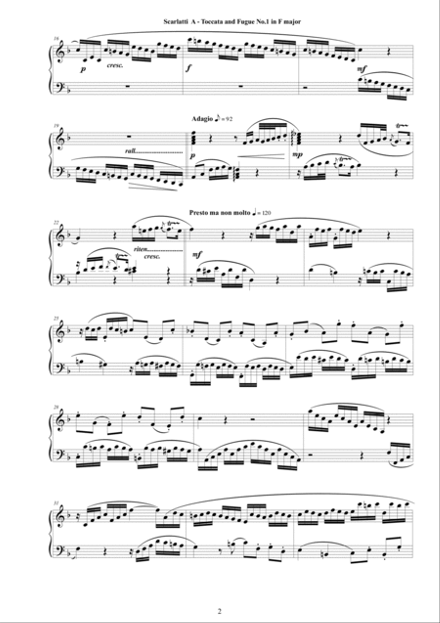 Scarlatti A - Toccata and Fugue No.1 in F major for Piano Piano Solo scores gallery preview page 2