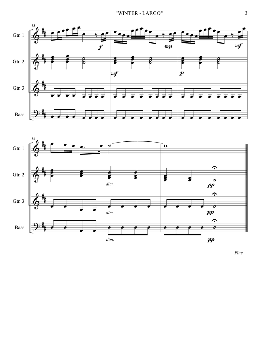 WINTER - LARGO Guitar Ensemble (Easy) Guitar Ensemble scores gallery preview page 5