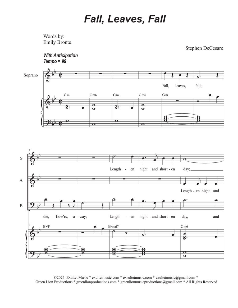 Fall, Leaves, Fall (Vocal Trio - (SAB)