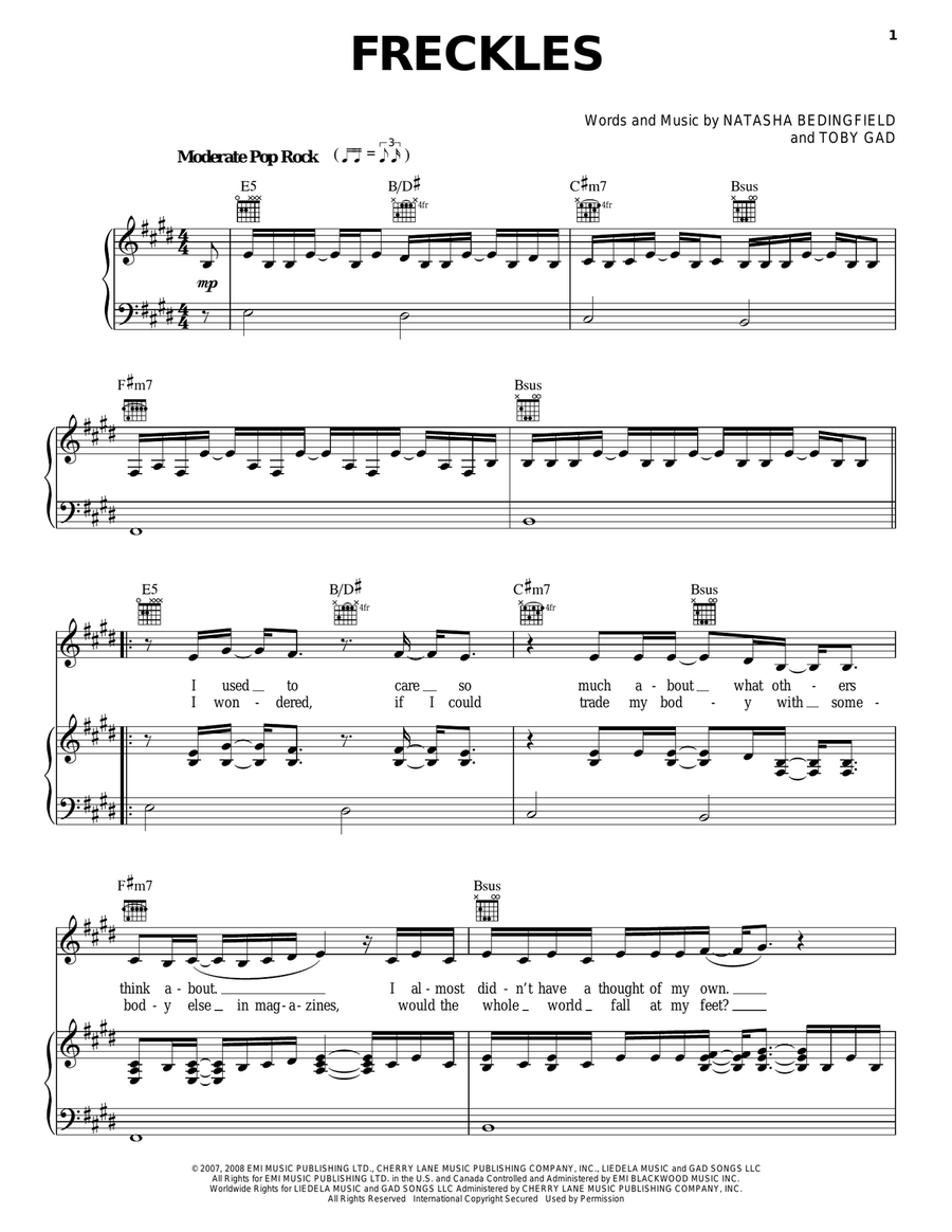 Freckles Piano, Vocal, Guitar scores gallery preview page 1