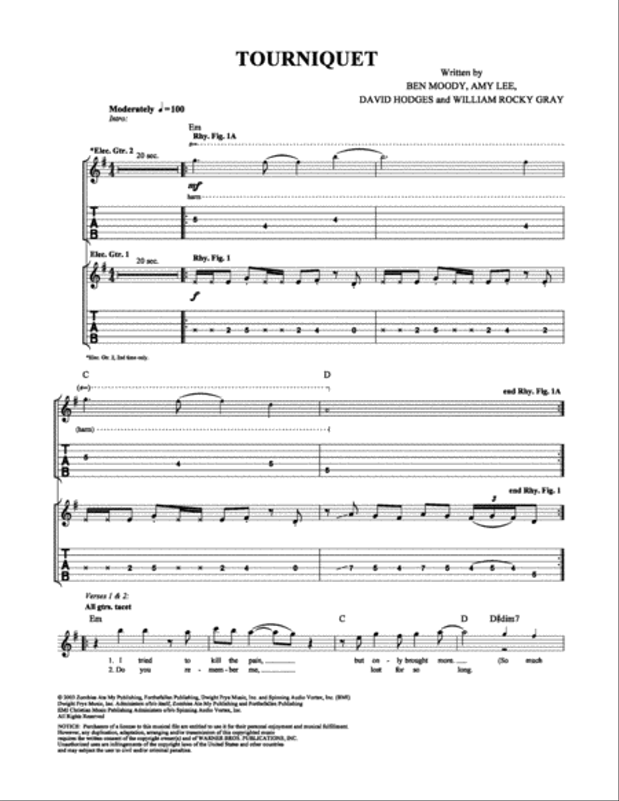 Tourniquet Electric Guitar scores gallery preview page 1