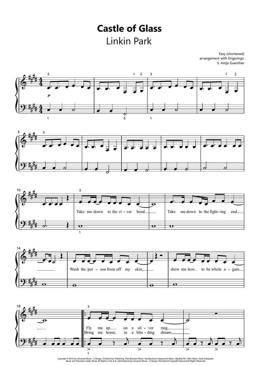 Castle Of Glass Easy Piano scores gallery preview page 1