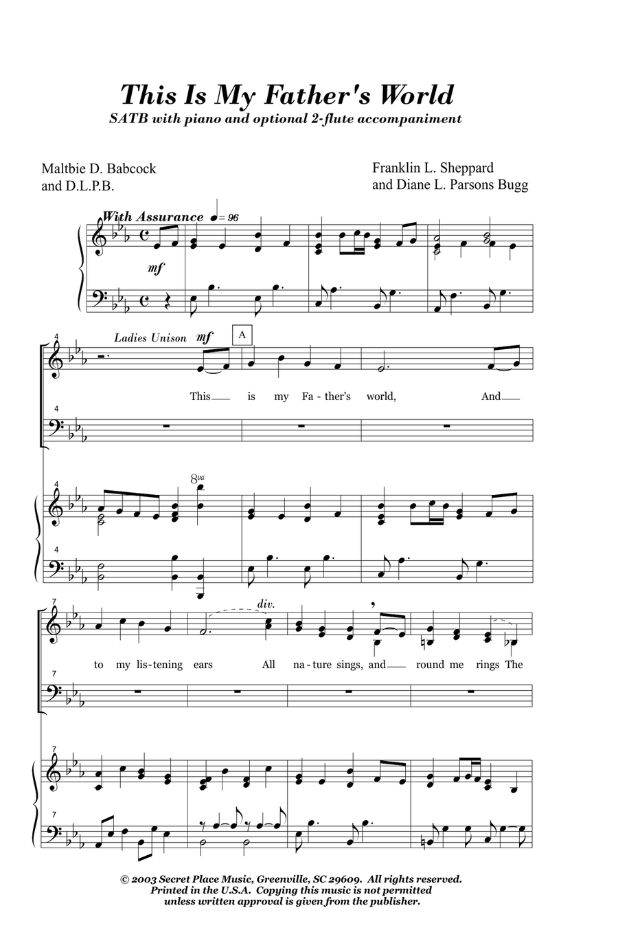 This is My Father's World 4-Part scores gallery preview page 1