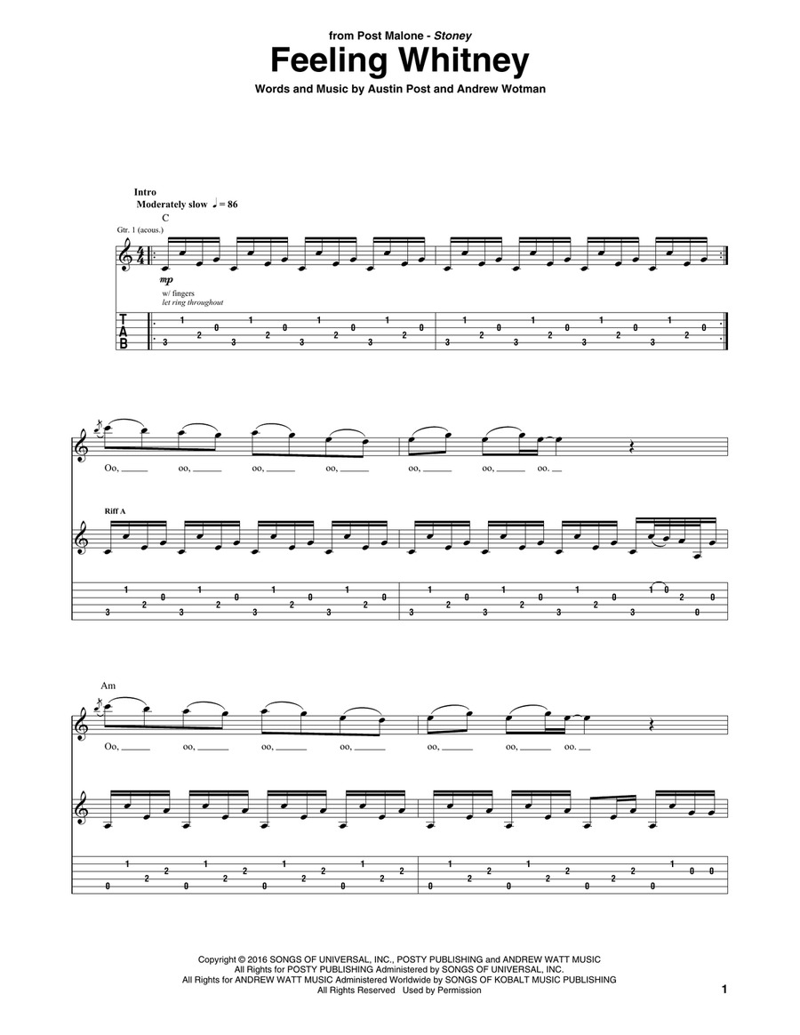 Feeling Whitney Acoustic Guitar scores gallery preview page 1