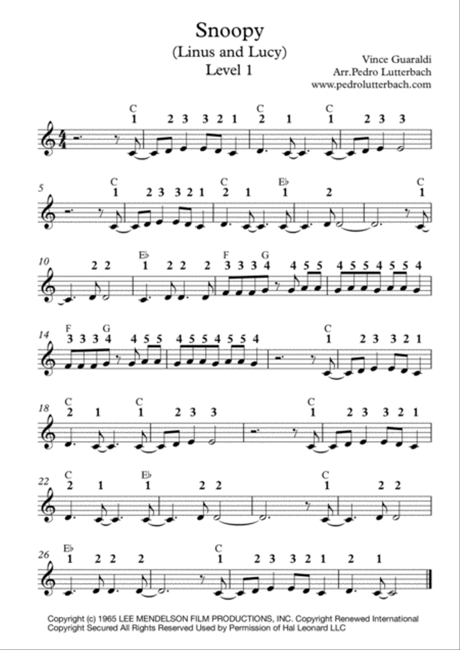 Linus And Lucy Easy Piano scores gallery preview page 1