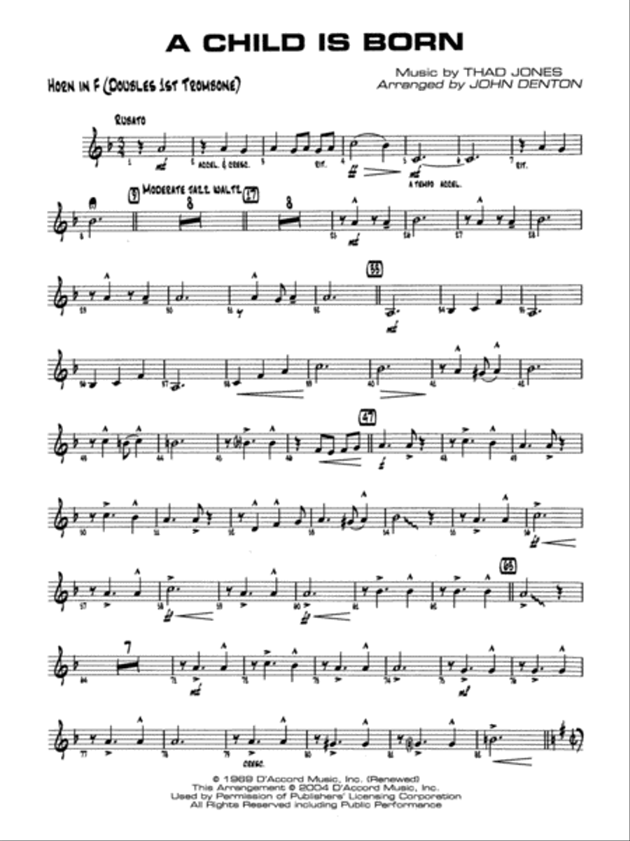 A Child Is Born: 1st F Horn Jazz Ensemble scores gallery preview page 1