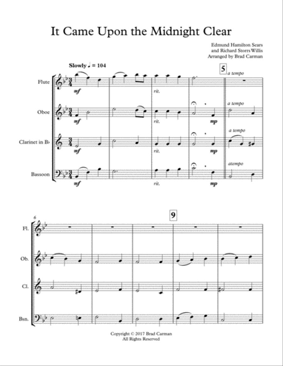 It Came Upon the Midnight Clear for Woodwind Quartet Woodwind Quartet scores gallery preview page 2