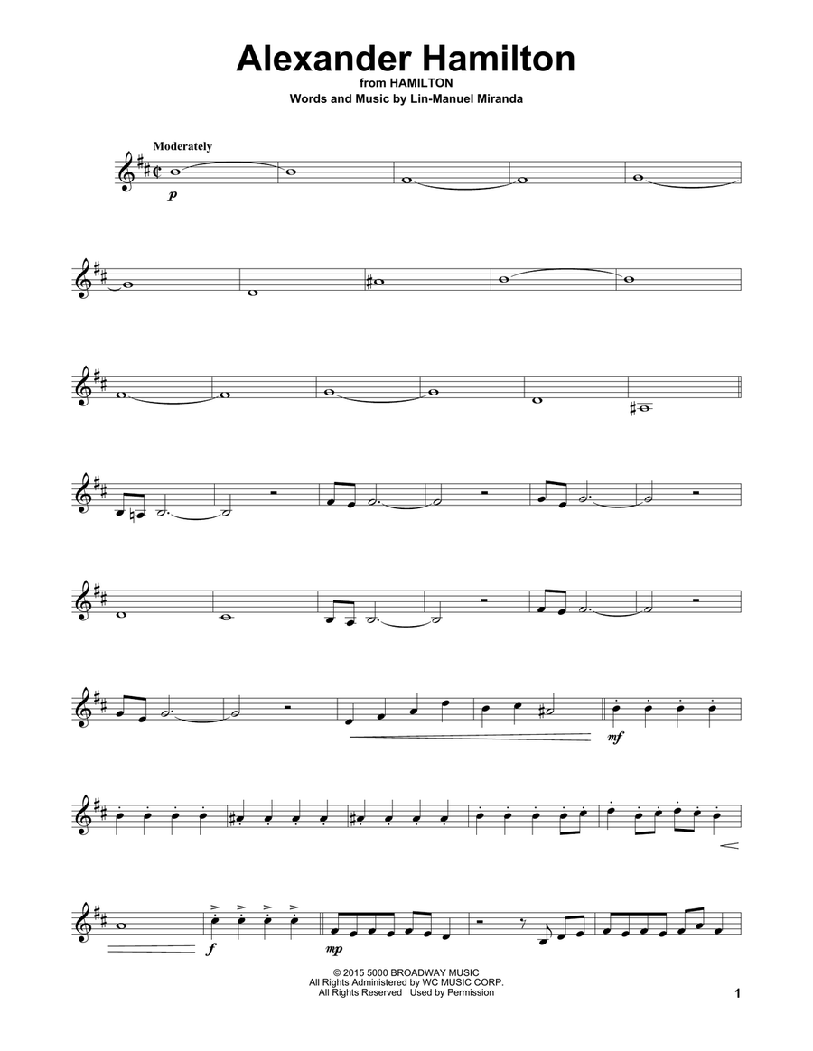 Alexander Hamilton (from Hamilton) Violin Solo scores gallery preview page 1