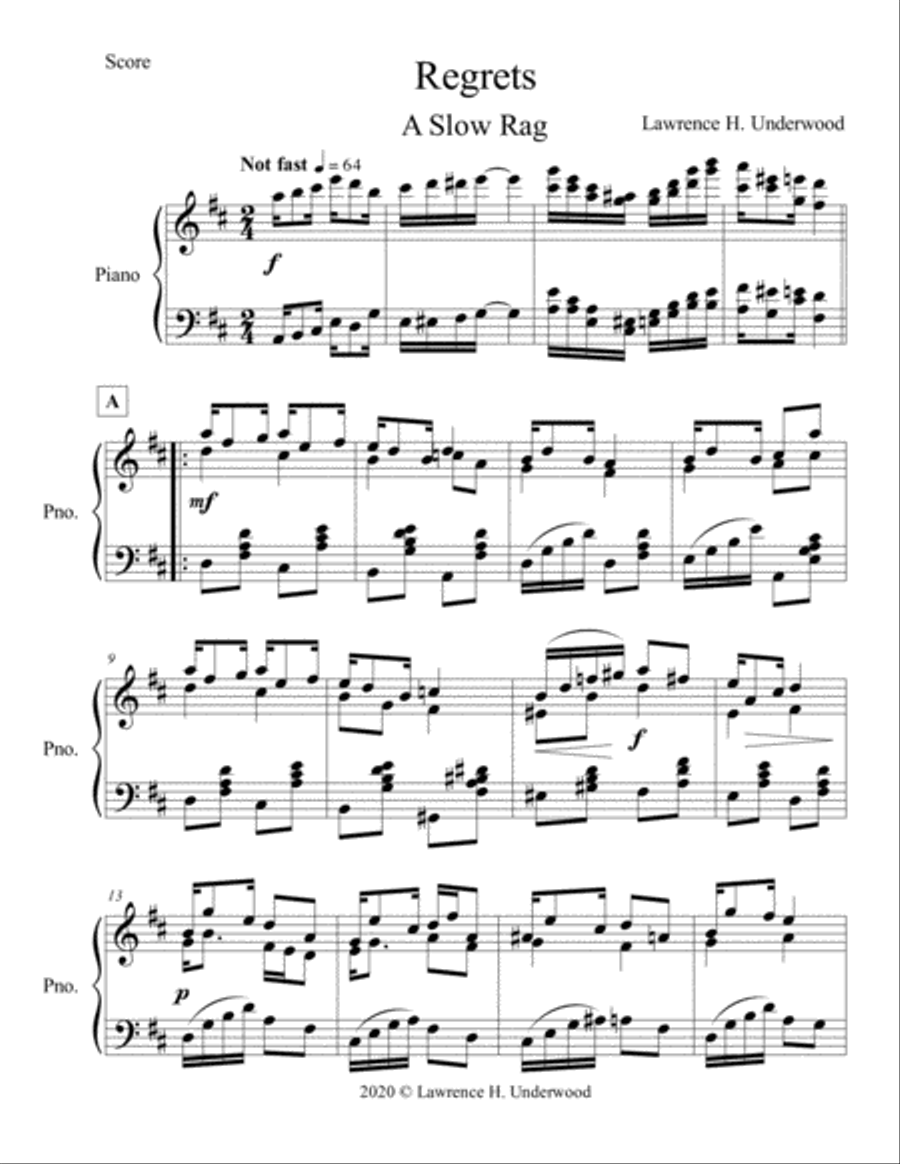 Regrets: Slow Rag Piano Solo scores gallery preview page 2