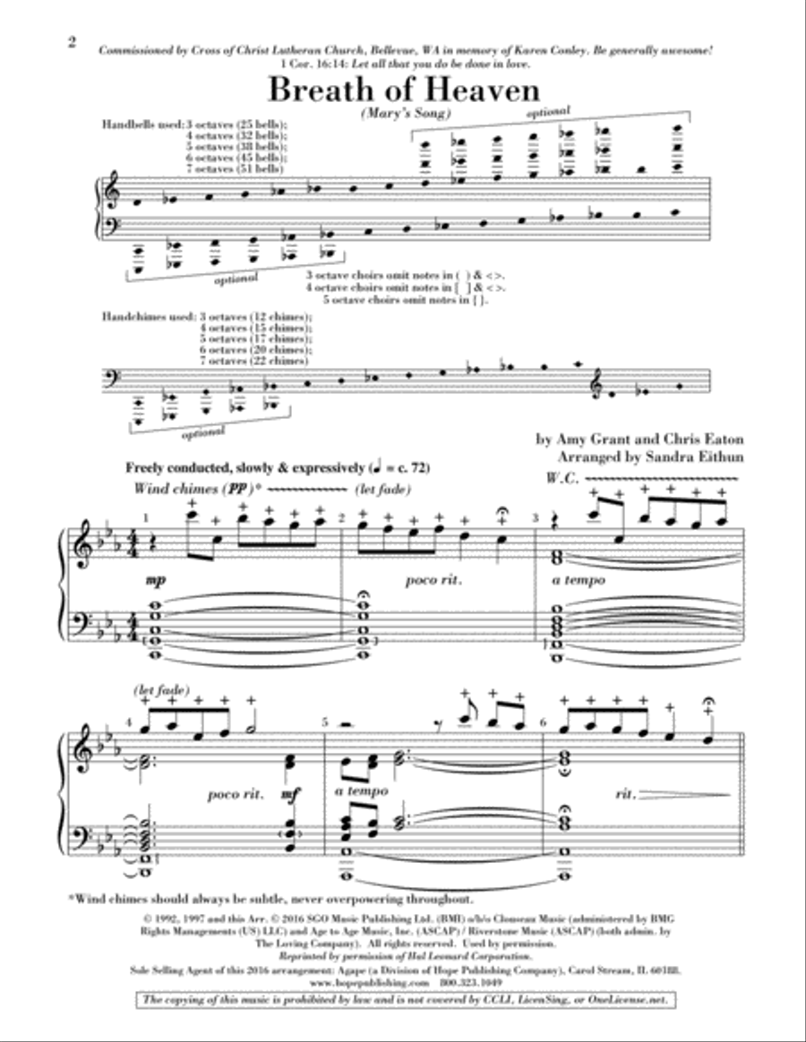 Breath of Heaven (Mary's Song) Handbell Choir scores gallery preview page 2