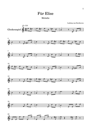 Ludwig van Beethoven's "Für Elise". Melody for chromatic glockenspiel