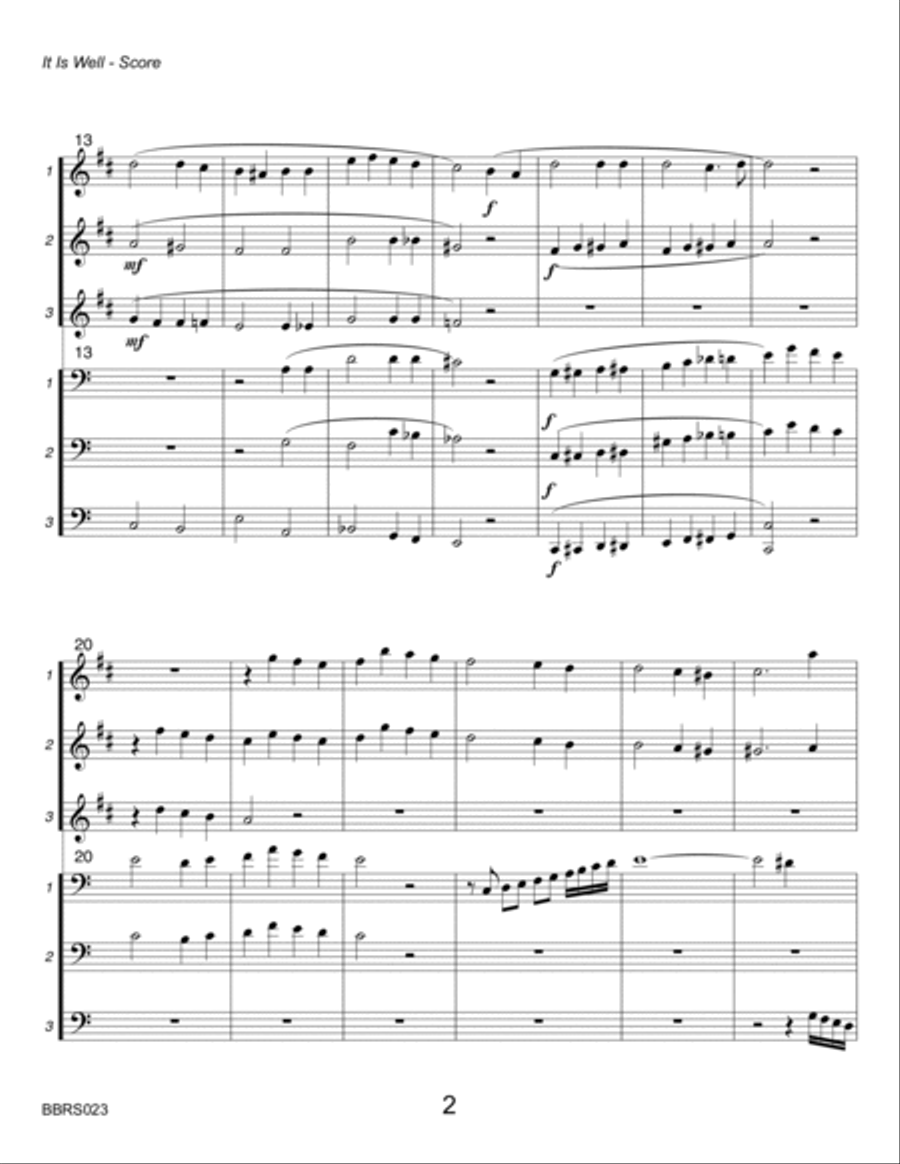 IT IS WELL WITH MY SOUL - 3 TRUMPETS & 3 TROMBONES (unaccompanied) Brass Ensemble scores gallery preview page 2