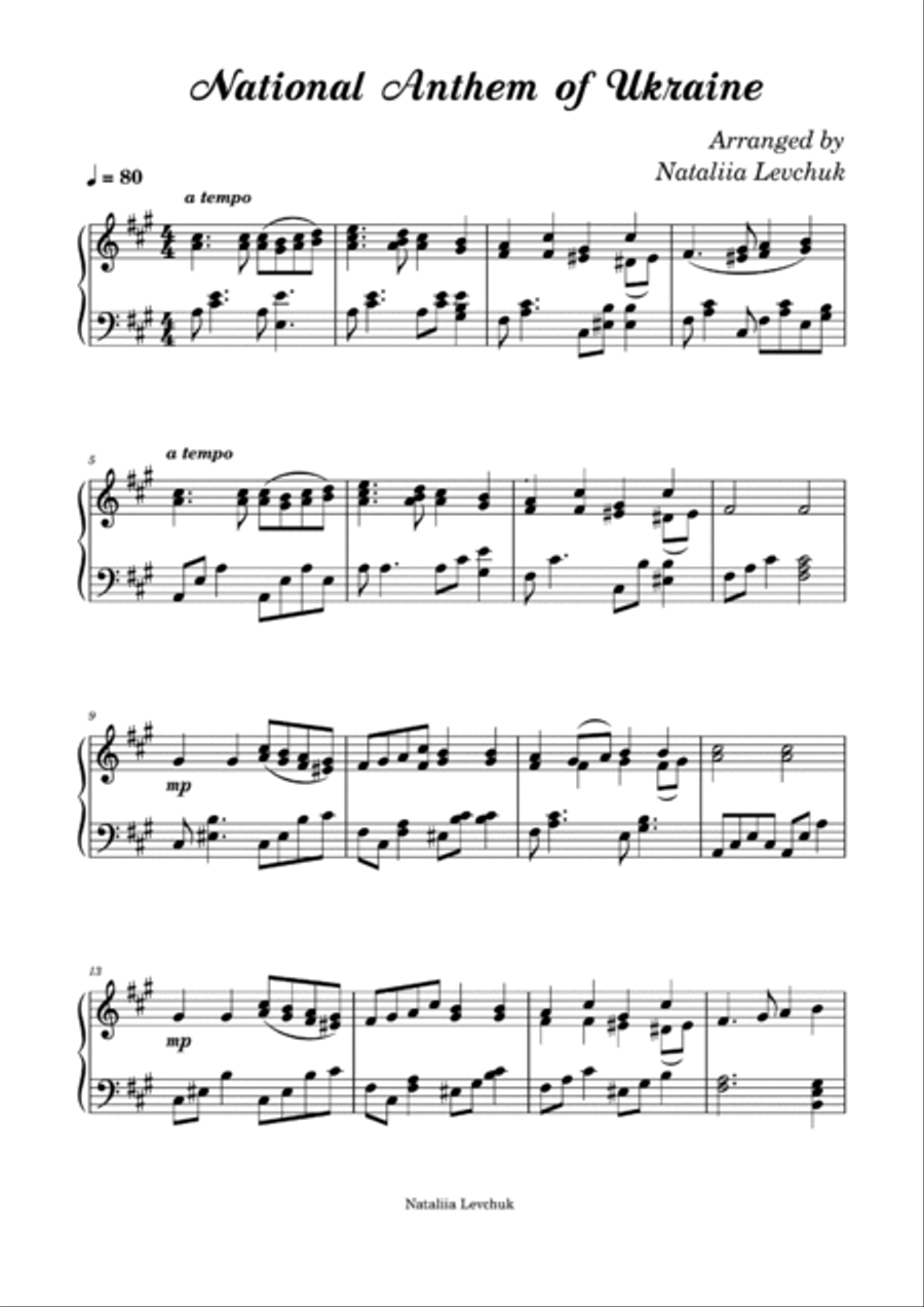 National Anthem of Ukraine Piano Solo scores gallery preview page 2