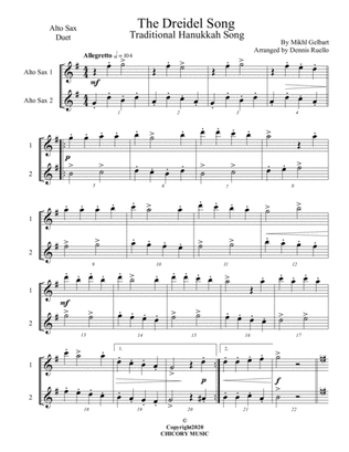 The Dreidel Song - Alto Saxophone Duet - Intermediate