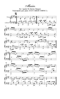 Maxixe por Agustín Pío Barrios Mangoré (Nitsuga Mangoré) para Piano Solo