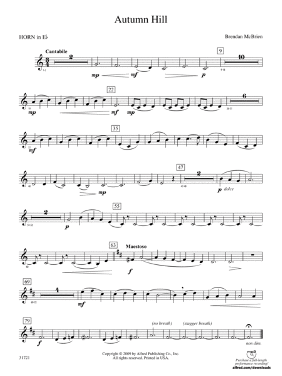 Autumn Hill: (World Part) 1st Horn in E-flat Concert Band scores gallery preview page 1