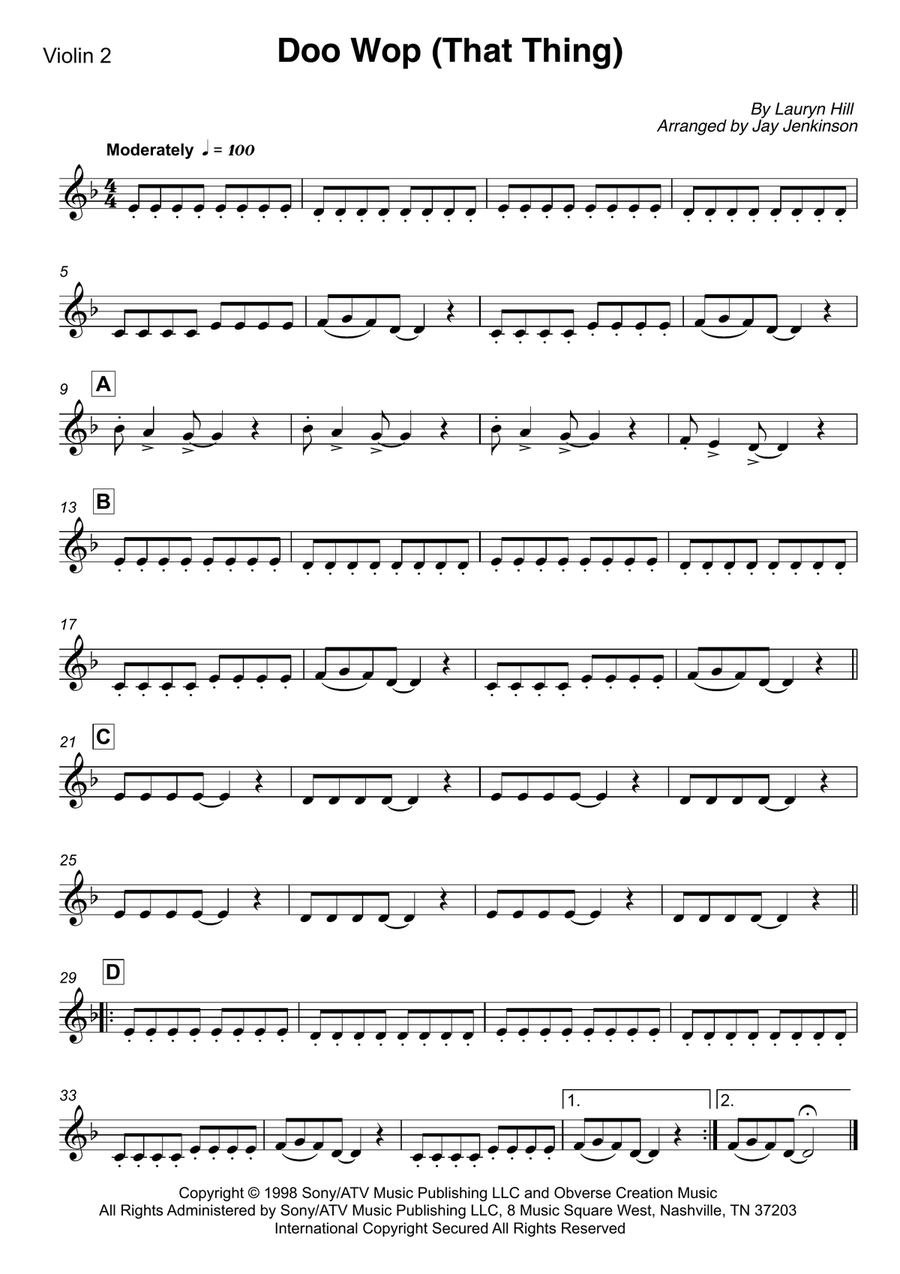 Doo Wop (that Thing) String Quartet scores gallery preview page 3