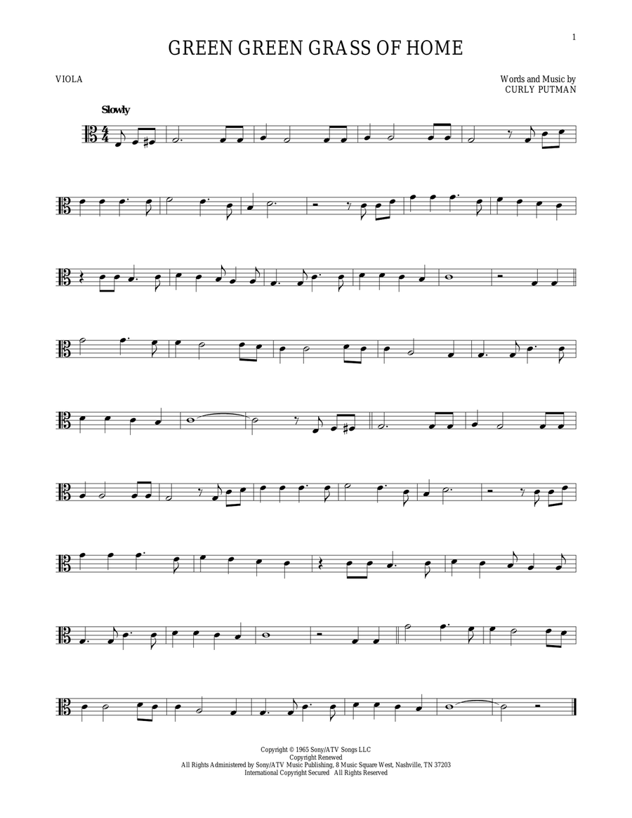 Green Green Grass Of Home Viola Solo scores gallery preview page 1