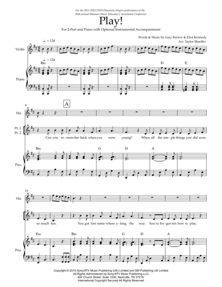 Play by Gary Barlow SA - Digital Sheet Music