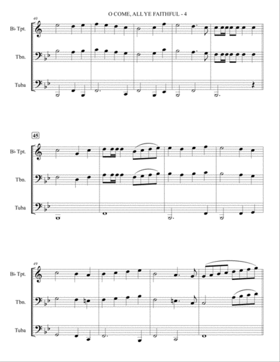 O Come, All Ye Faithful (Adeste Fideles) - Trumpet, Trombone, Tuba - (Brass Trio) Brass Trio scores gallery preview page 5