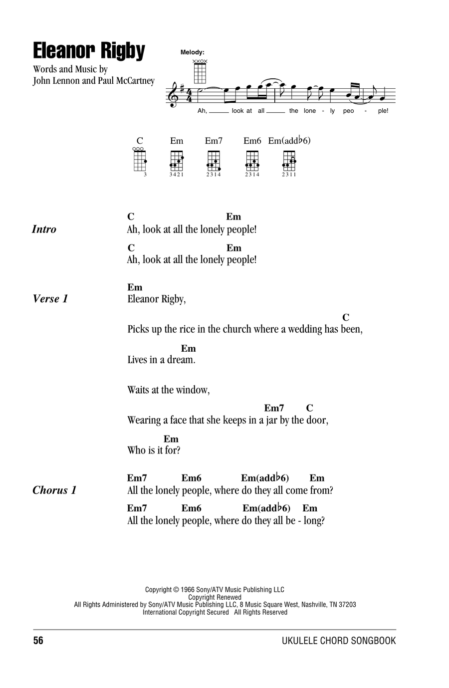 Eleanor Rigby Ukulele scores gallery preview page 1