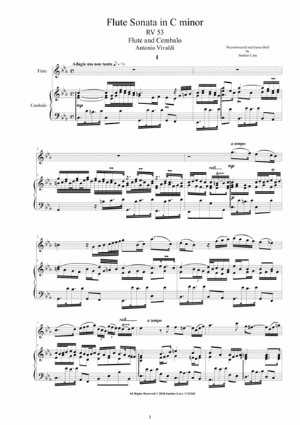 Vivaldi - Flute Sonata in C minor RV 53 for Flute and Cembalo or Piano image number null