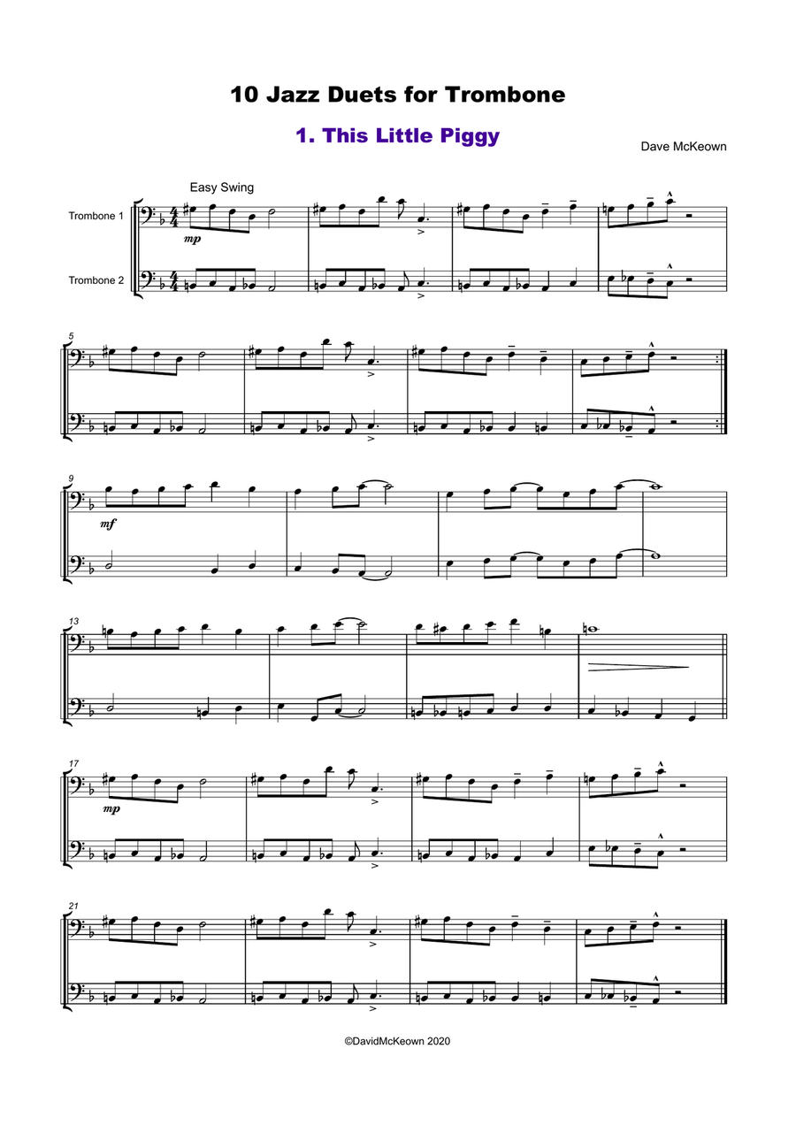 10 Jazz Duets for Trombone Trombone Duet scores gallery preview page 2