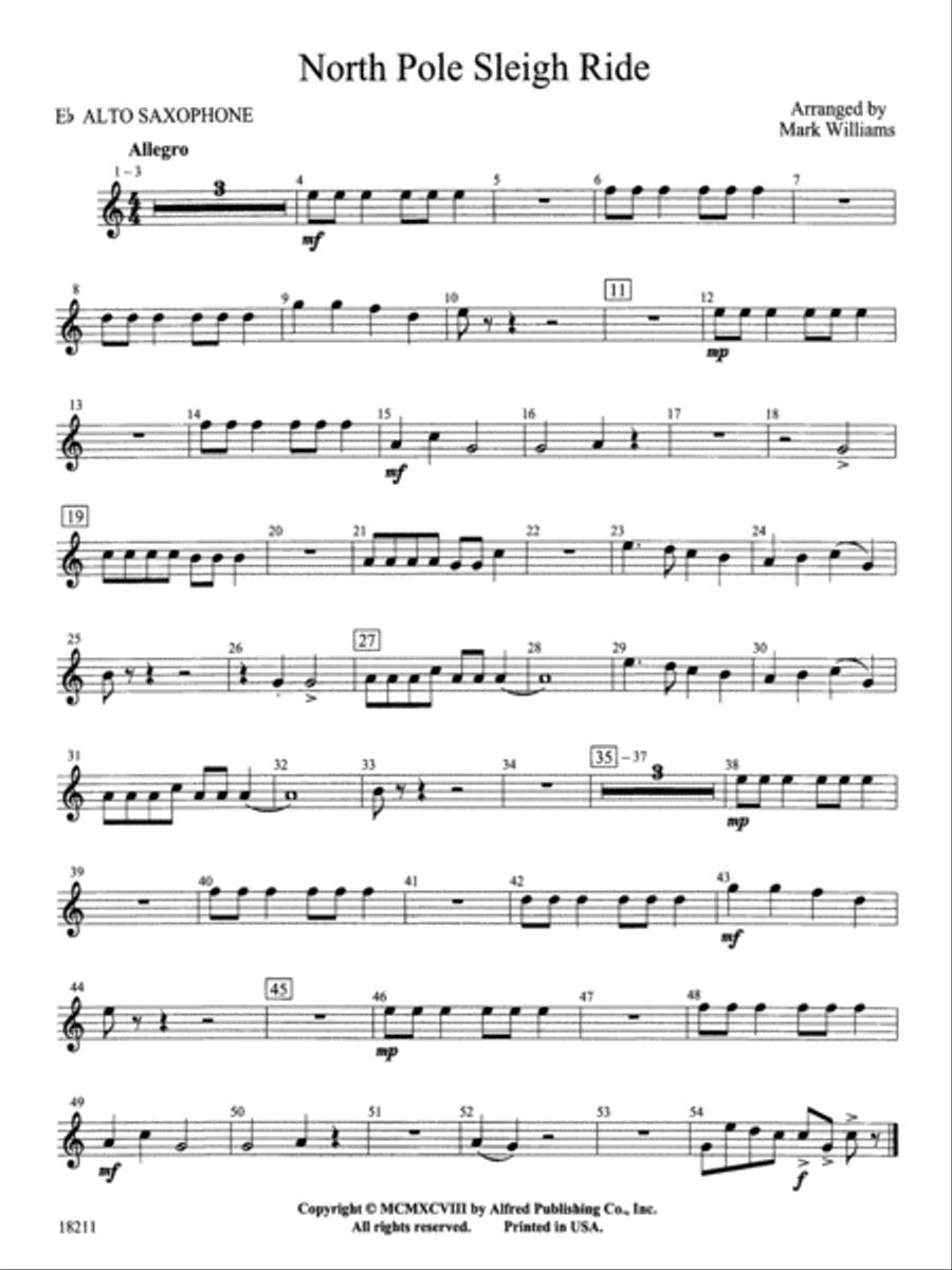 North Pole Sleigh Ride: E-flat Alto Saxophone Concert Band scores gallery preview page 1