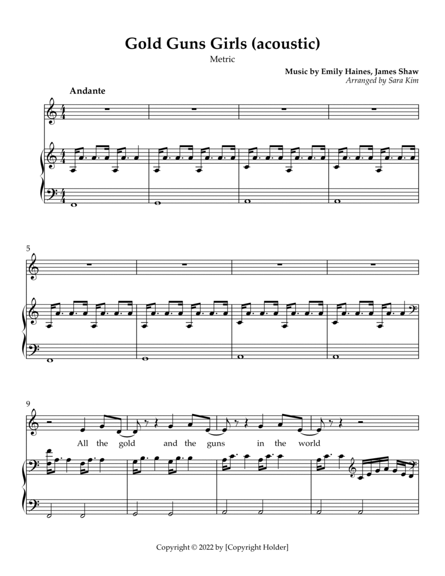 Theme From Gold Guns Girls Piano, Vocal, Guitar scores gallery preview page 1